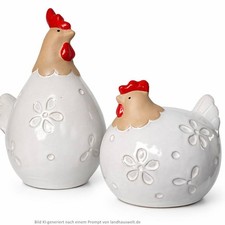 2er Set Huhn Hühner Dekofigur handgearbeitet aus Keramik 14/22 cm Oster Frühling