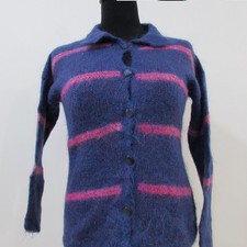 Hand knitted Mohair Blend Cardigan Collared Chest 36/38 UK 8/10 Sku 7573