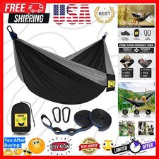 Camping Hammock Double  Single Portable Hammocks with 2 Tree Straps and Atta...