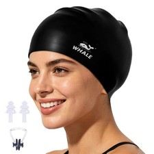 WHALE Extra Large Swim Cap for Women Men Non-Slip, High One Size, Black
