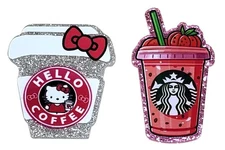 5 Pc - Hello Kitty Starbucks Acrylic Flatback Charms For Badge Reels DIY Crafts