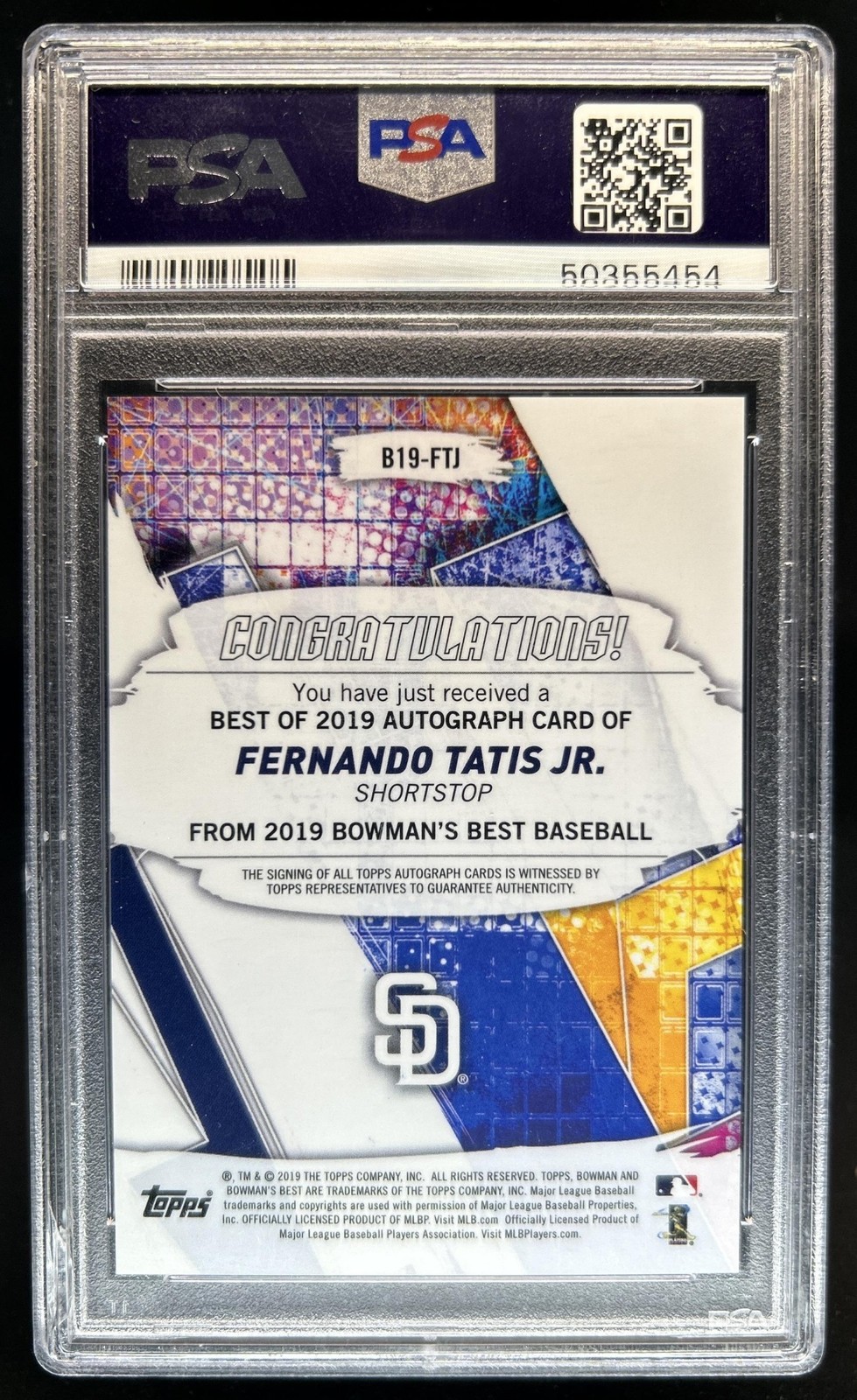2019 Bowman's Best Fernando Tatis Jr. Auto RC Blue Refractor #/150 Padres PSA 10 view 2