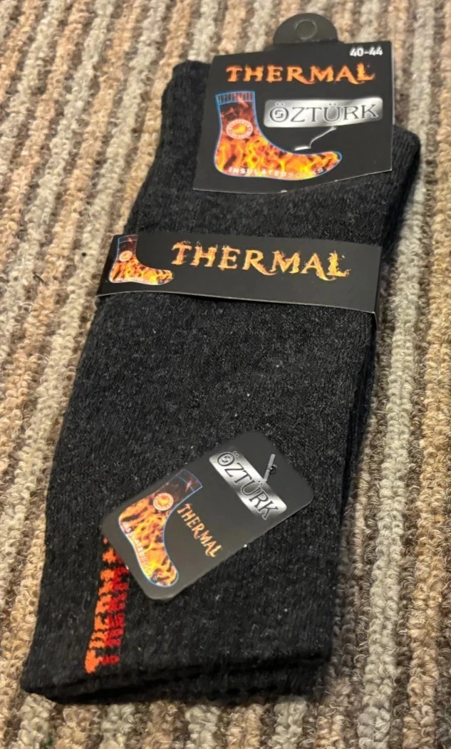 Thermal Insulated Socks 2 Pack Men's Seamless Toe Reinforced Heel Size 40/44