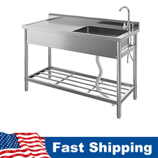 Stainless Steel Utility Sink 47"FreeStanding Single Bowl Commercial Kitchen Sink