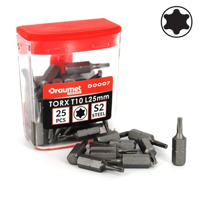 25 TORX T10 Bits aus S2 Stahl Schraubendreher TX10 Bit inkl. Aufbewahrungsbox