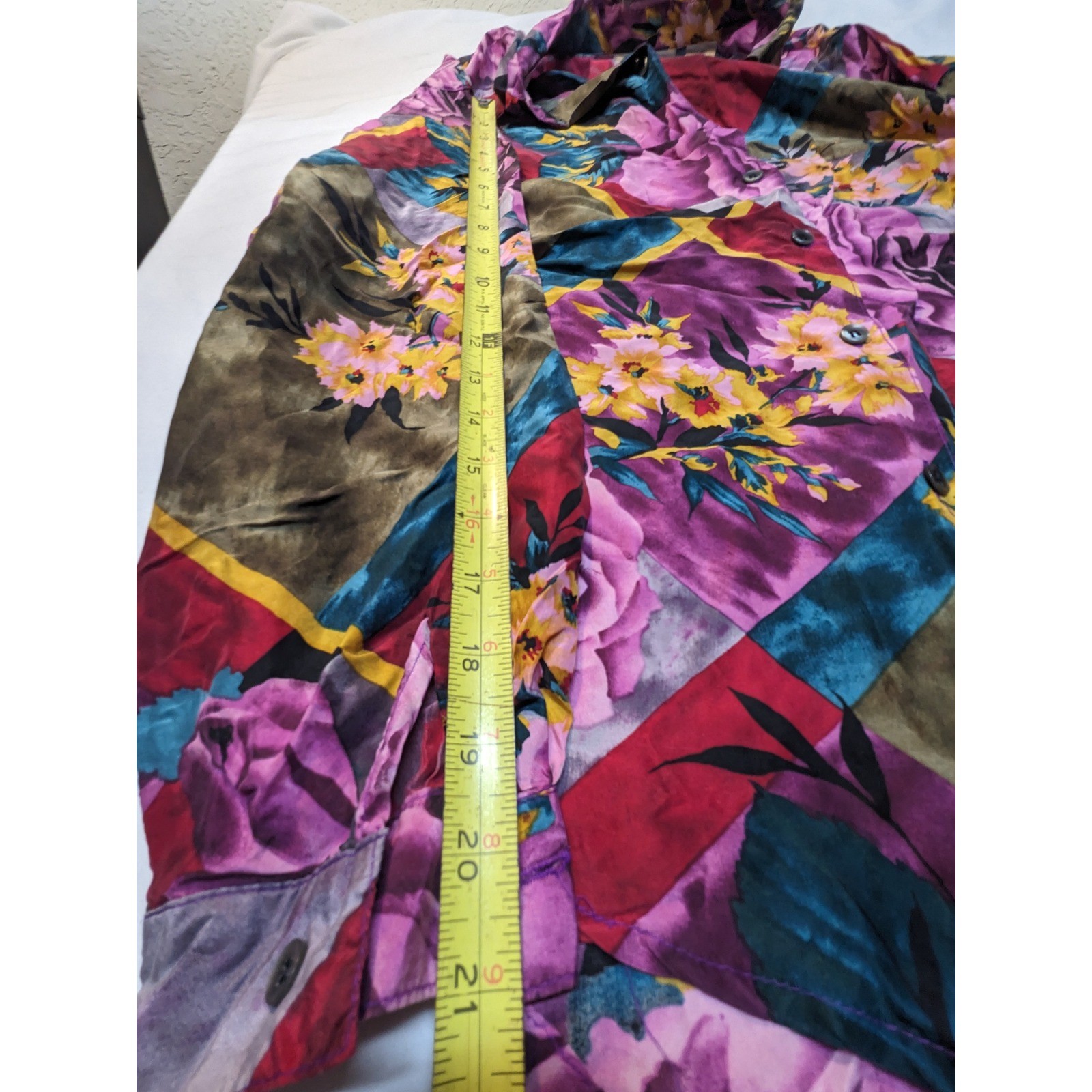 Copper Key Silk Floral Patchwork Button Down Shir… - image 7