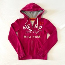 Aeropostale Zip Up Hoodie Women XS Pink Patch Logo Y2K 2000s Athl Dept