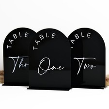 Black Arched Wedding Table Numbers with Stands 1-10, 5x7 Inch Black Acrylic A...