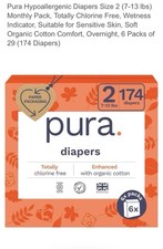 Pura Size 2 Hypoallergenic Diapers, 7-13lbs, Organic Cotton, 174Ct