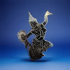 Vintage MCM 1950s Siam Nielo Thailand Sterling Goddess Of Lighting Brooch