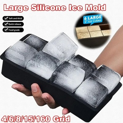4 6 8 15 160 Grid Giant Jumbo Silicone Ice Cube Tray Mold Eco-Friendly Food