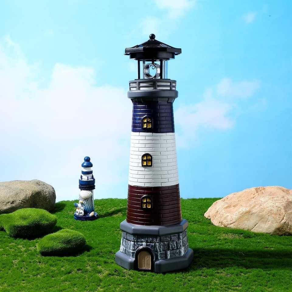 Solar Garden Lighthouse Decor, Resin Waterproof Solar-Powered ...
