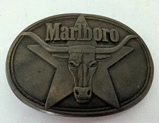 1987 Marlboro Solid Brass Belt Buckle Philip Morris Inc Longhorn Steer Tobacco