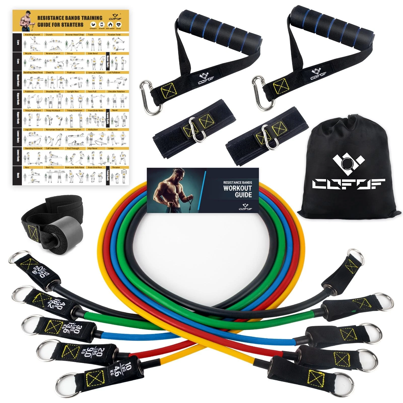 Resistance Bands Set with Yellow Handles, Exercise/Workout/Fitness Bands with...
