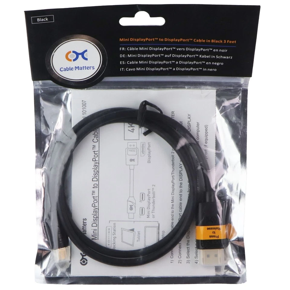 Cable Matters 3 Foot Mini DisplayPort to DisplayPort Cable (4K @ 60Hz) - Black - Image 4 of 4