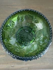 Vintage Imperial Green Carnival Glass Open Rose Bowl