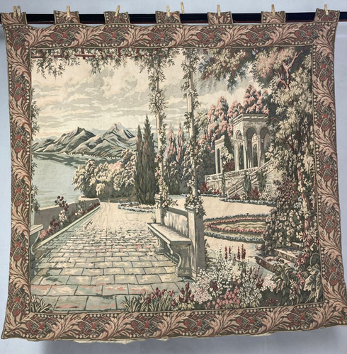 Vintage French Beautiful Green Garden Scene Wall Hanging Tapestry 177x164 cm