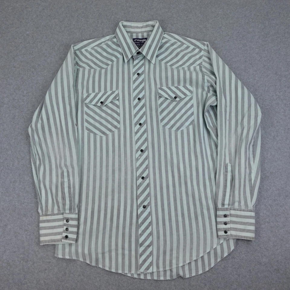 VTG 90s Wrangler Western Shirt Mens 16 1/2 x 35 Striped Long Sleeve Made in USA - Image 2 of 4