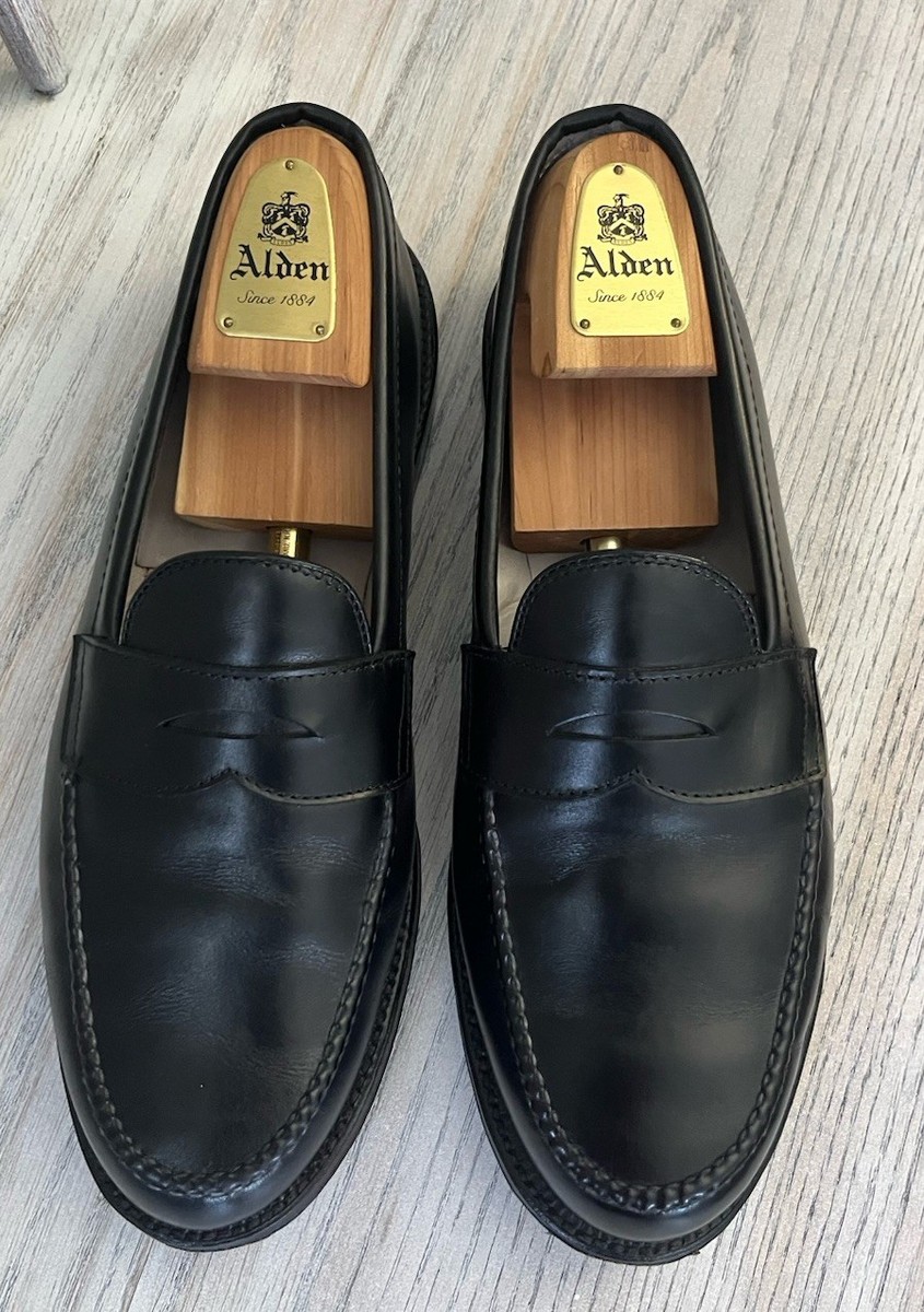 靴 w box ALDEN 981 Black Penny Loafer 981 Leisure Handsewn Moccasin Penny Loafer (Black Calf
