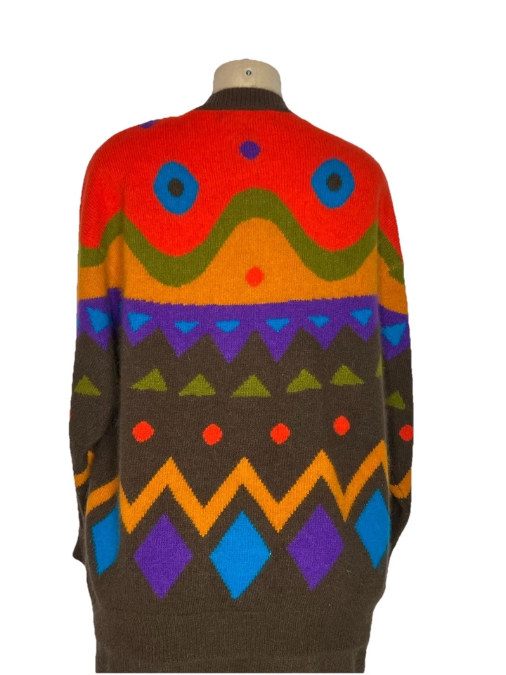 ВИНТАЖНЫЙ I.B. ДИФФУЗИЯ КОРИЧНЕВЫЙ МУЛЬТИ ПЕЧАТЬ МОХЕРА СВИТЕР ЮБКА КОСТЮМ РАЗМЕР MED - Изображение 3 из 4