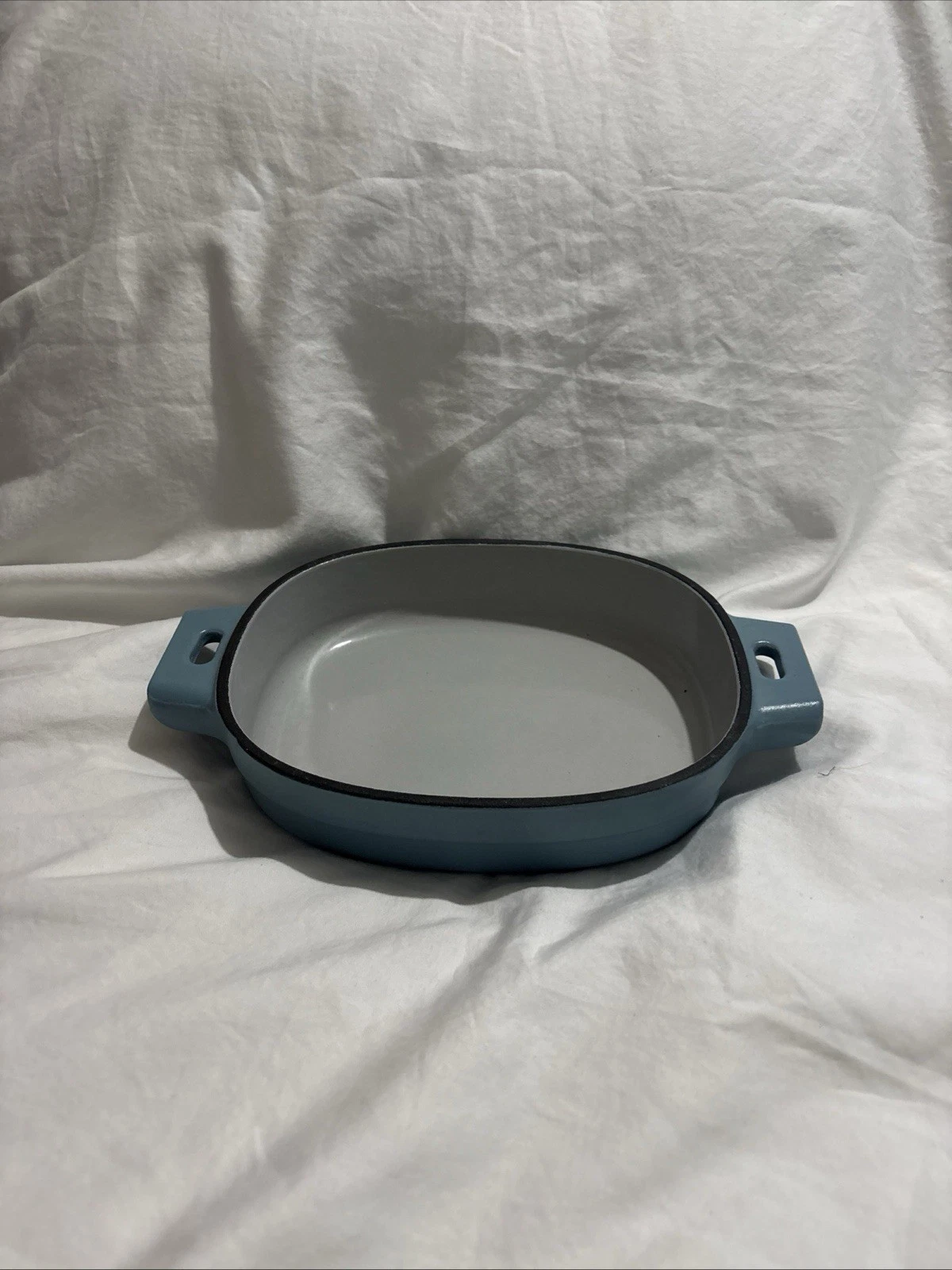 PAMPERED CHEF 1 QT BLUE ENAMELED CAST IRON ENAMEL BAKER PAN BAKING DISH #100462