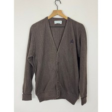 Vintage IZOD Brown Knit Cardigan Sweater Men  s Med Acrylic Crest Logo Preppy 80s