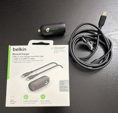 Belkin BoostCharge 30W USB-C Car Charger w/ PPS + 6.6ft USB-C to USB-C Cable