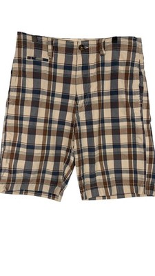 AMERICAN EAGLE Plaid Shorts Mens Brown Blue 33/11 Longer Length Cotton Preppy