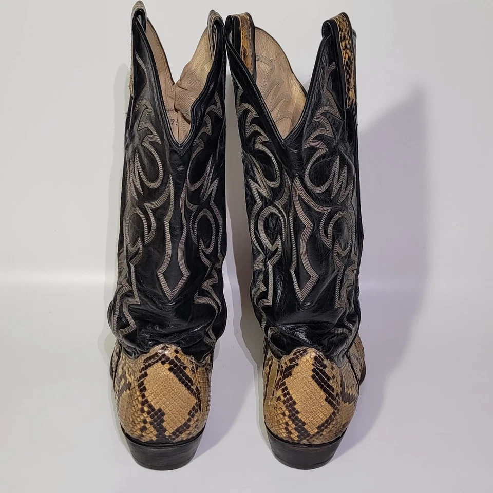 VTG Larry Mahan Men's 7 M Black Leather Snakeskin Cowboy Western Boots - Image 4 of 4