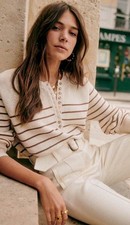 La Maille Sezane Leontine Jumper Cream/ Brown Striped Sweater Sz-XS~ STYLISH ~