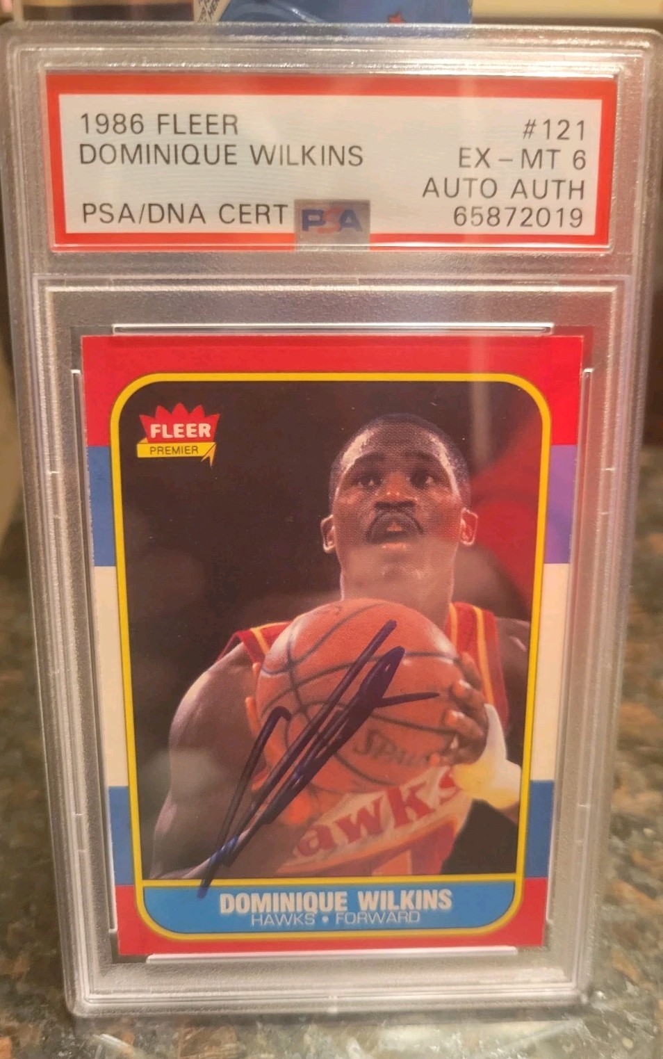 Dominique Wilkins HOF Signed 1986 Fleer #121 RC Rookie PSA 6 PSA/DNA Auto view 1