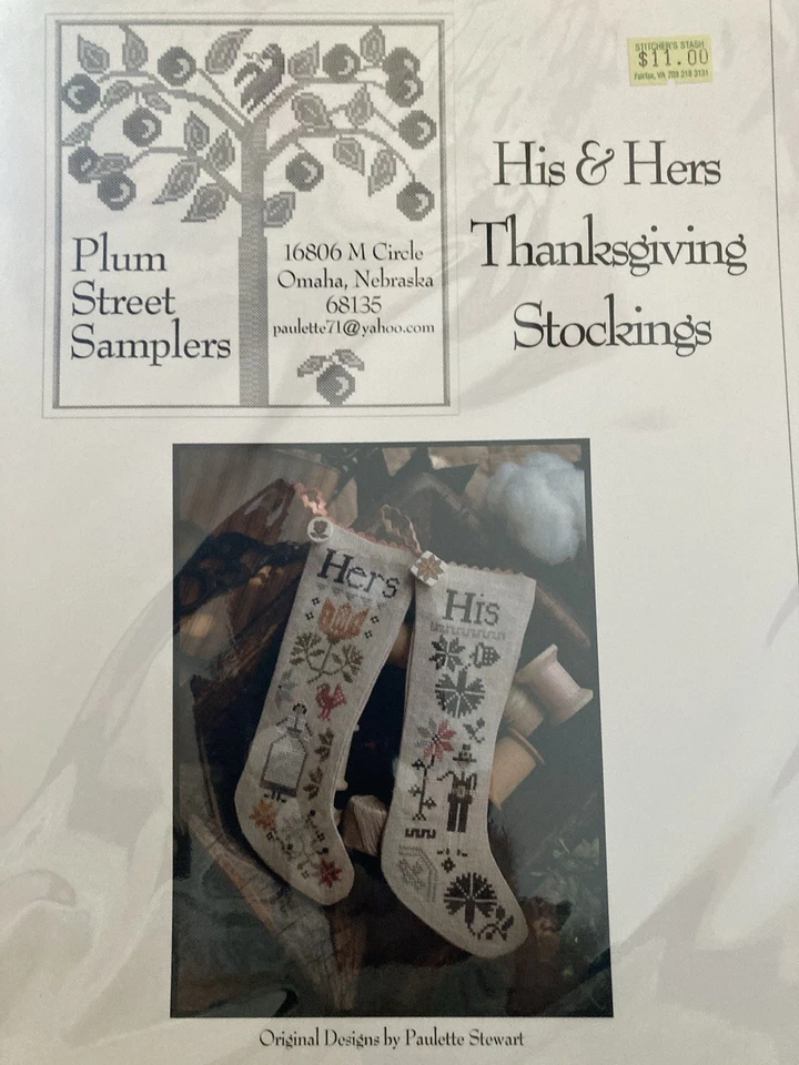 His and Hers Thanksgiving Stockings Plum Street Samplers cross stitch chart NEW! - Image 2 of 3