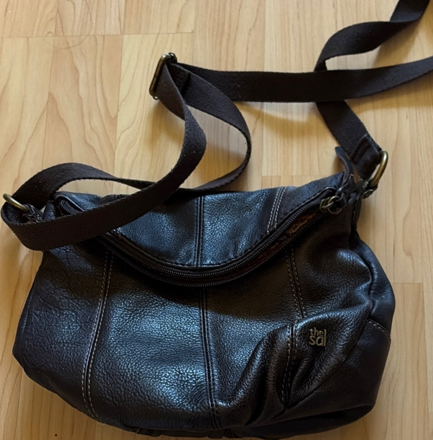 The Sak Brown Crescent Shoulder Bag Pebbled Zip Multicolor Knit Women