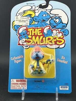Vintage 1995 SMURF PVC Peyo Schleich Handy Hard Hat Engineer Architect Builder