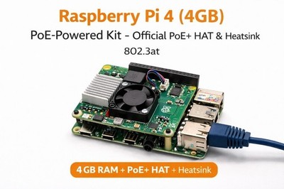 Raspberry Pi 4 Model B 4GB + Official PoE+ HAT + Heatsink   Tested