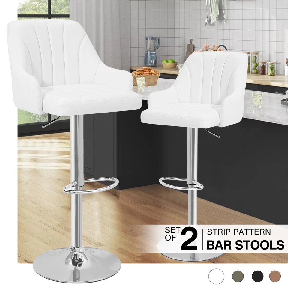 Bar Stools Set of 2 Adjustable Counter Kitchen Dining Swivel Leather Back Chairs - Image 4 of 4
