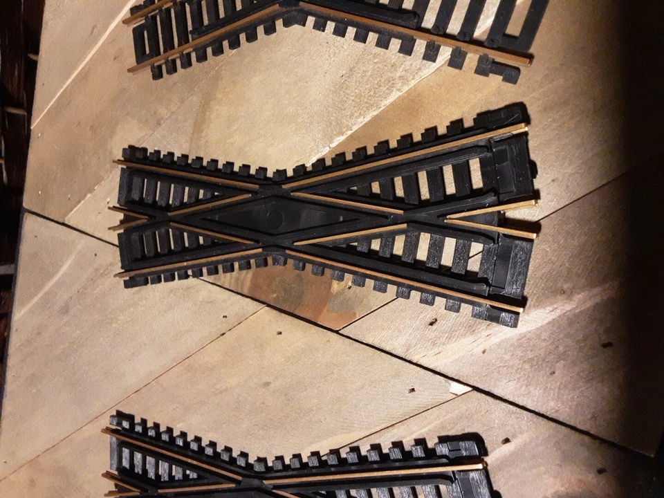 3 Atlas Ho Black and Brass Crossing Tracks, Two #6, 19° and One 30° Snap 6 Inch - Image 3 of 4