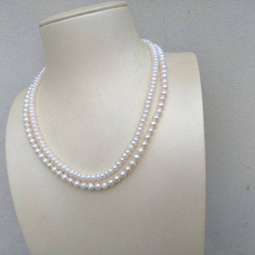 Collar de Perlas Blancas Dos Hilos Nuevo Diseño Mar del Sur 17-18"" 43-45cm Oro 14k P - Imagen 3 de 8