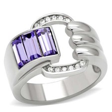 Tanzanite emerald cut ring cubic zirconia silver stainless steel pave 181
