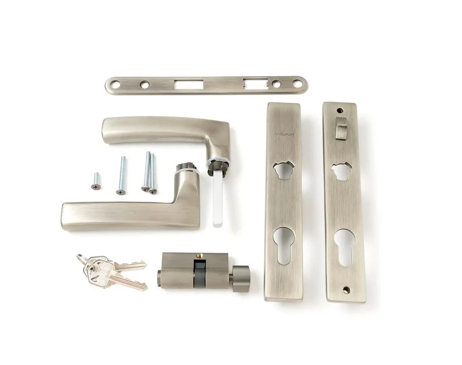 Andersen Storm Door Handle Set Lock Keys Modern Brushed Dark Nickel 92888
