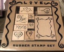 Plaid All Night Media 9pc Rubber Stamps Love New Old Stock Retired Set