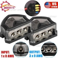 2PCS Car Audio Splitter Amp Power 0 Gauge In 3 Gauge Out Distribution Block