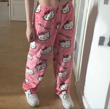 Hello Kitty Pink Fluffy Pyjama Loungewear Pants Trousers