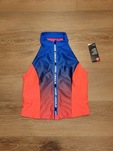 Under Armour Women's Orange/Blue Lined Tank Top Zip In Front 1359158 Size Medium