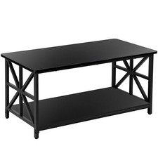 Coffee Table for Living Room Sturdy Center Table with 2 Tier Storage Space Black