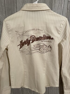 HARLEY DAVIDSON heavy cotton Shirt Jacket Ivory Button Down  Women's Medium -EUC