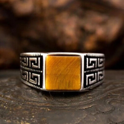 Gemifyer Herren Siegelring 925 Sterling Silber Tigerauge Naturstein