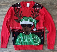 KIDS Ugly Christmas Sweater Boys Size M Medium Cool Reindeer Red Pullover
