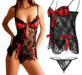 Sexy Lingerie Women's Sleepwear Lace Sheer Babydoll Nightwear Dress G-string US