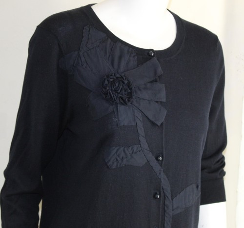 Talbots Sz XLP P XL Dark Navy Floral Rosette Silk Knit Fine Cardigan Sweater - Picture 4 of 9